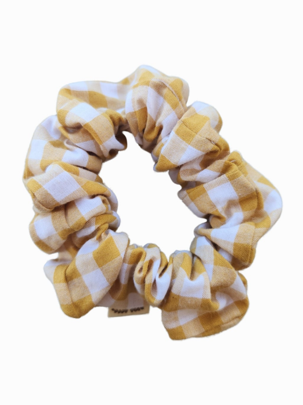 Mustard and white gingham L scrunchie