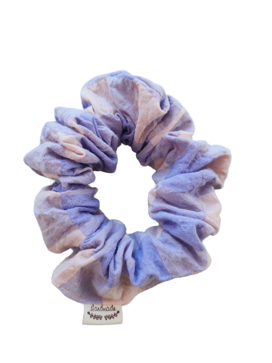 Purple and peach gingham L scrunchie