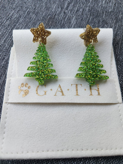 Christmas tree dangle earrings