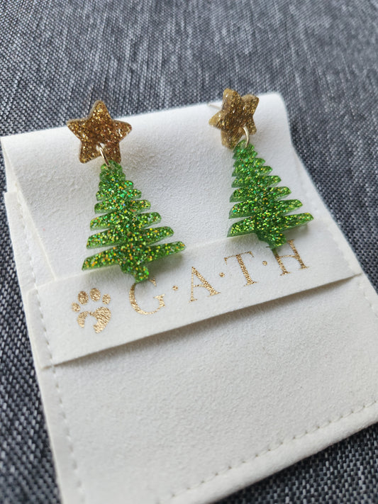 Christmas tree dangle earrings