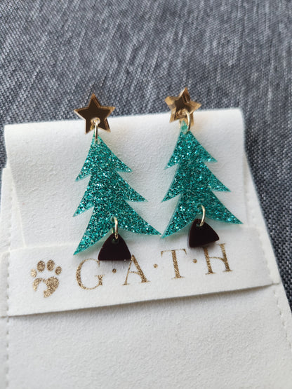 Christmas tree dangle earrings