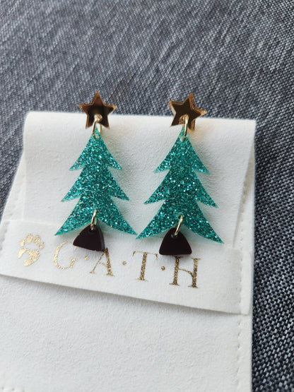 Christmas tree dangle earrings