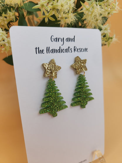 Christmas tree dangle earrings