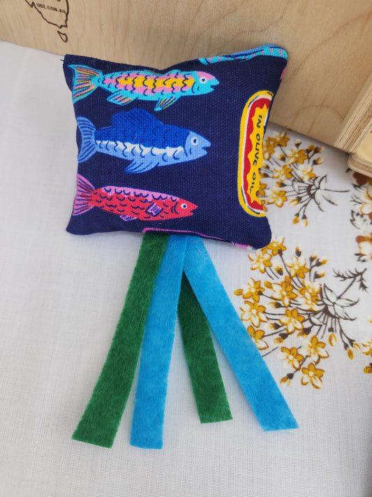 Cat kicker toys small (BLUE FISH CANS) - catnip and silvervine infused