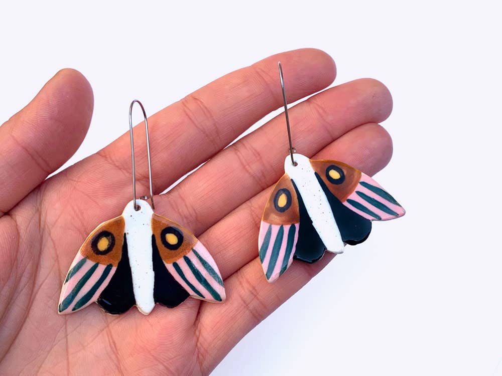 Handmade Ceramic Earrings: Midnight Moth