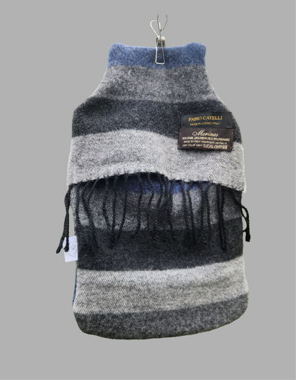Upcycled woollen hot water bottle cover. Blue,grey