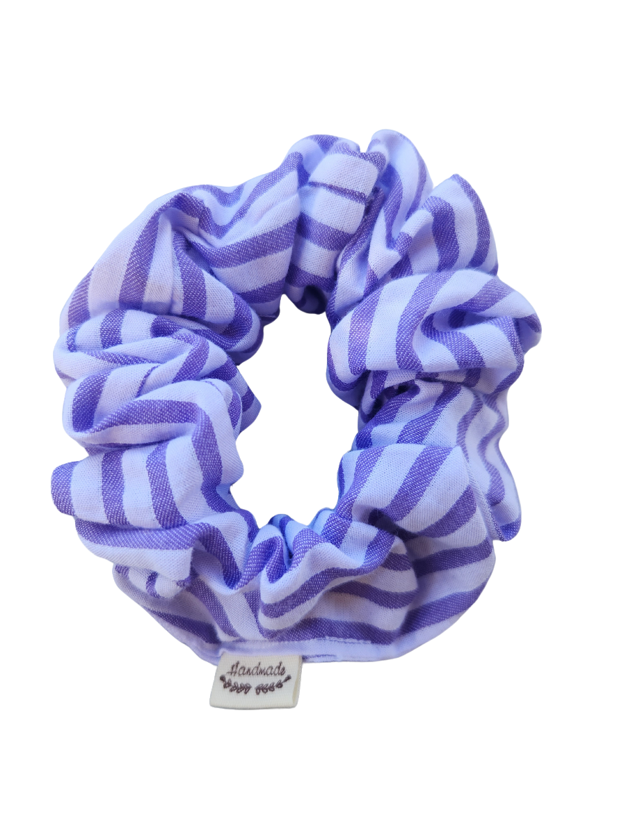 Purple and white striped L scrunchie