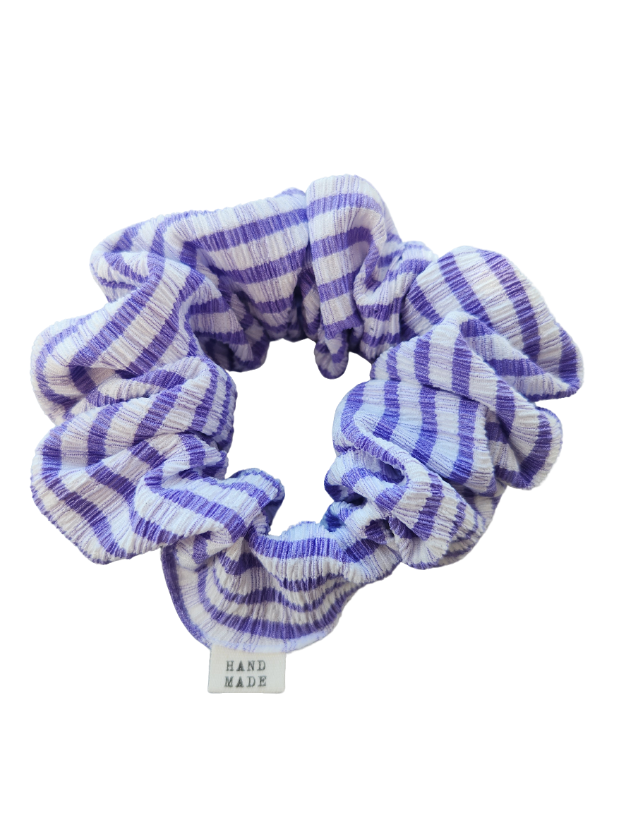 Purple and white striped L scrunchie