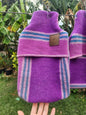 Upcycled woollen hot water bottle cover. Pink/purple/blue