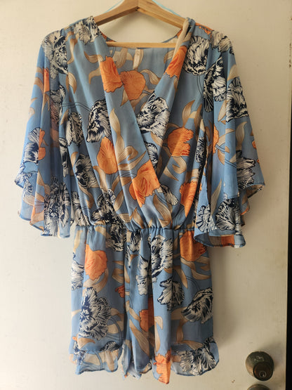 Pre-loved Blue floral playsuit size 8