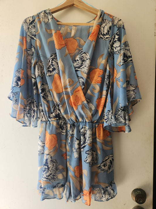 Pre-loved Blue floral playsuit size 8